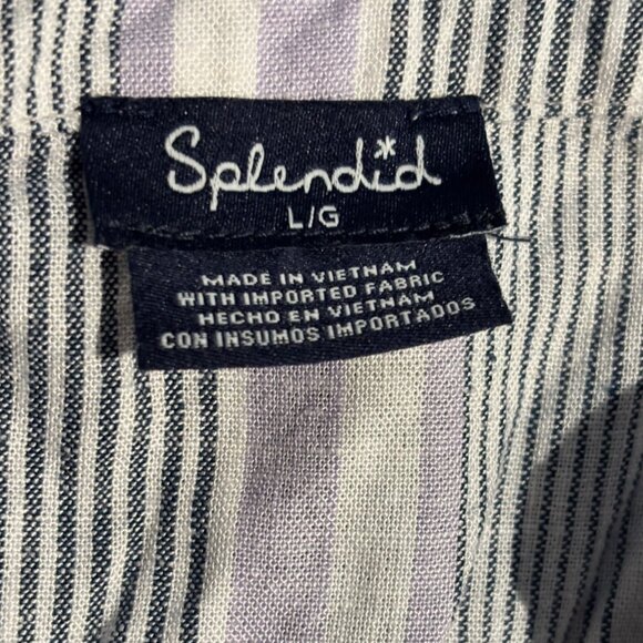 Splendid women's linen blend striped white purple v-neck blouse shirt sz L - Picture 8 of 10